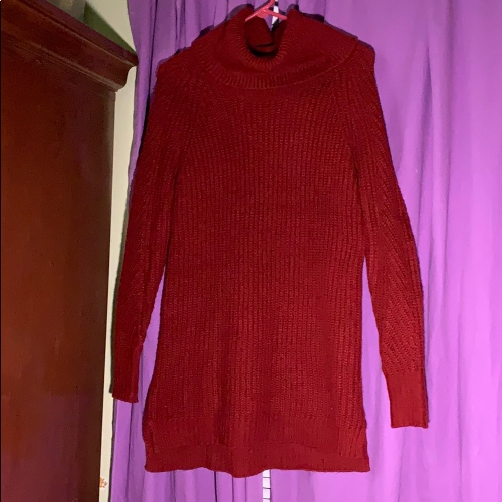 red cowl neck sweater